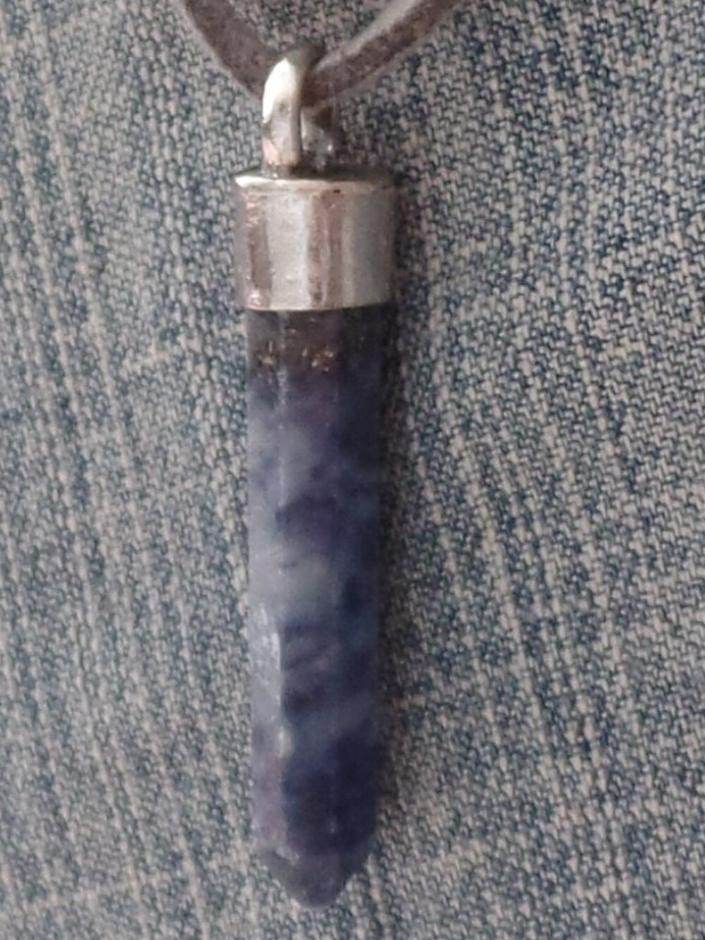 LAPIS Faceted Crystal Point Drop on Gray Suede Adjustable Tie - Picture 3 of 5